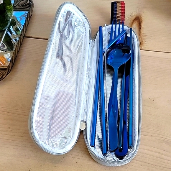Topbooc 8pc. Blue Stainless Travel Camping Cutlery Set w/ Case - Picture 4 of 6